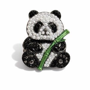 Panda Brooch with Green Bamboo